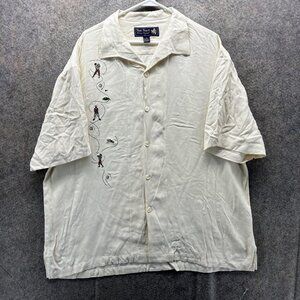 Nat Nast Shirt Mens XL White 100% Silk Embroidered Golf Camp Button Front Casual